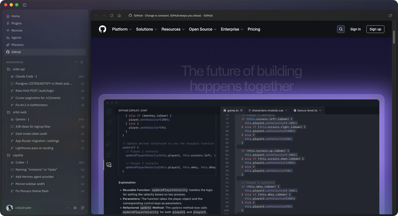 A full browser tab embedded inside Capella
